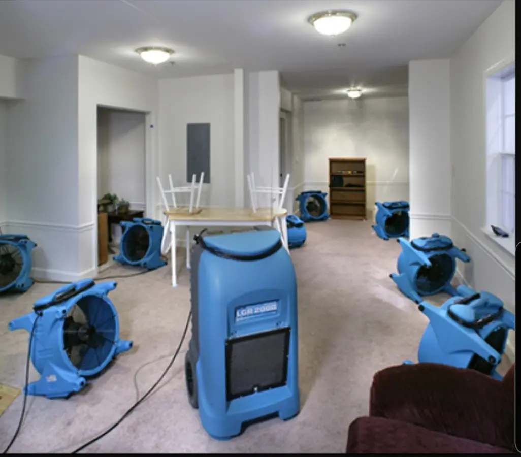 Air movers and dehumidifier setup for Water Damage Restoration in Gainesville